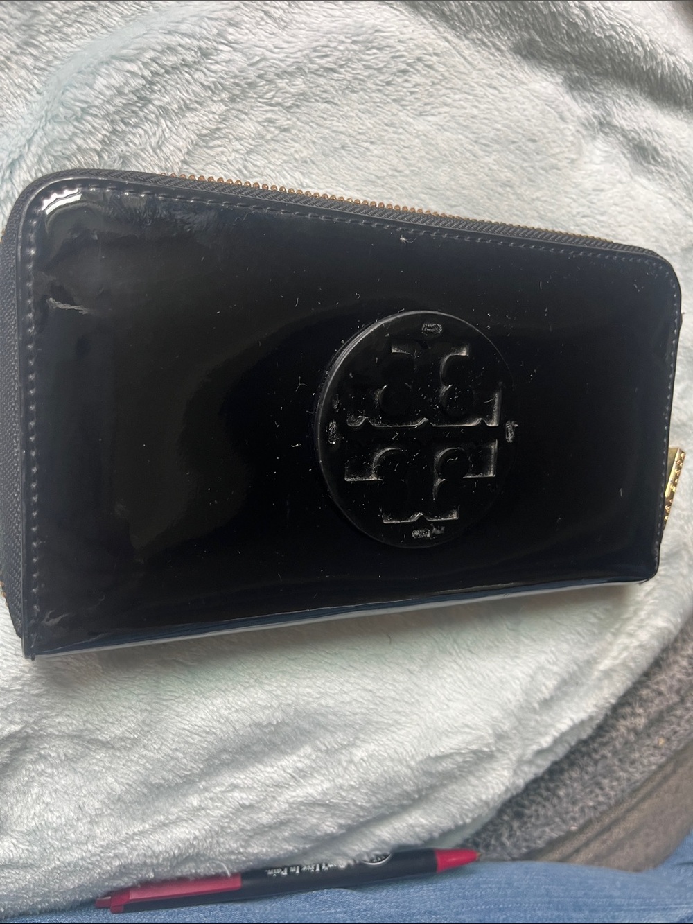 Tory Burch patent leather zip around wallet